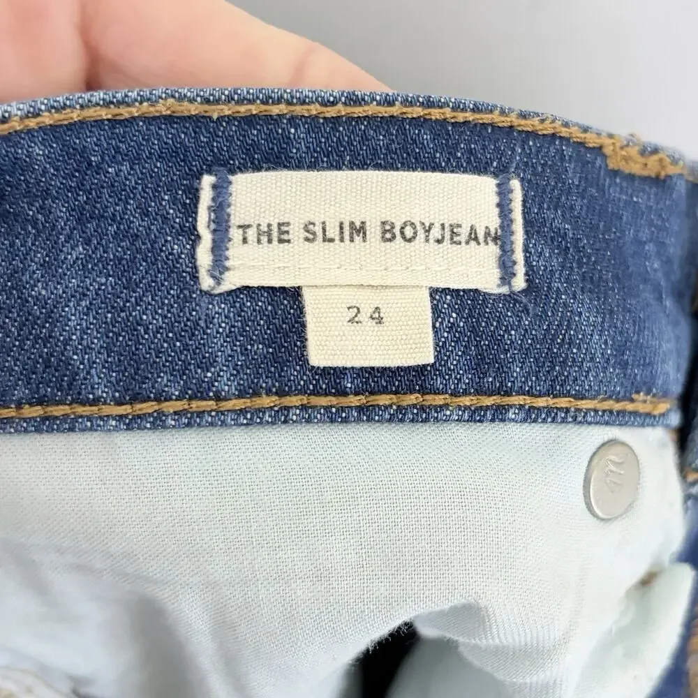 Madewell Women's Jeans 24 Slim Boyjean Distressed Med Wash Denim E0269 Low Rise - Picture 7 of 8
